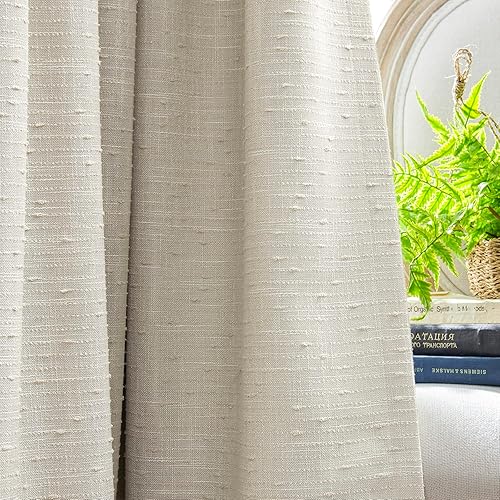 Miniatura 5 de Maison Colette Cortina de lino natural transparente de 95 pulgadas de largo, con pestaña trasera, a rayas, cortinas de gasa transparente para