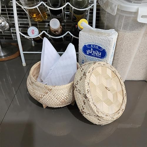 Miniatura 9 de Heavens Tvcz Cesta profesional de bambú Wickerwork tailandés tradicional arroz pegajoso vaporizador ecológico con tapa pegajosa cocina de arroz