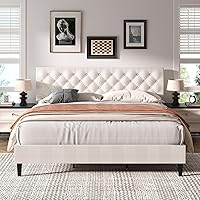 Vista 25 de BarnFurin Marco de Cama Twin, Cama Plataforma Tapizada con Cabecera con Botones Capitoné, Marco de Cama de Tela con Soporte de Listones de Madera