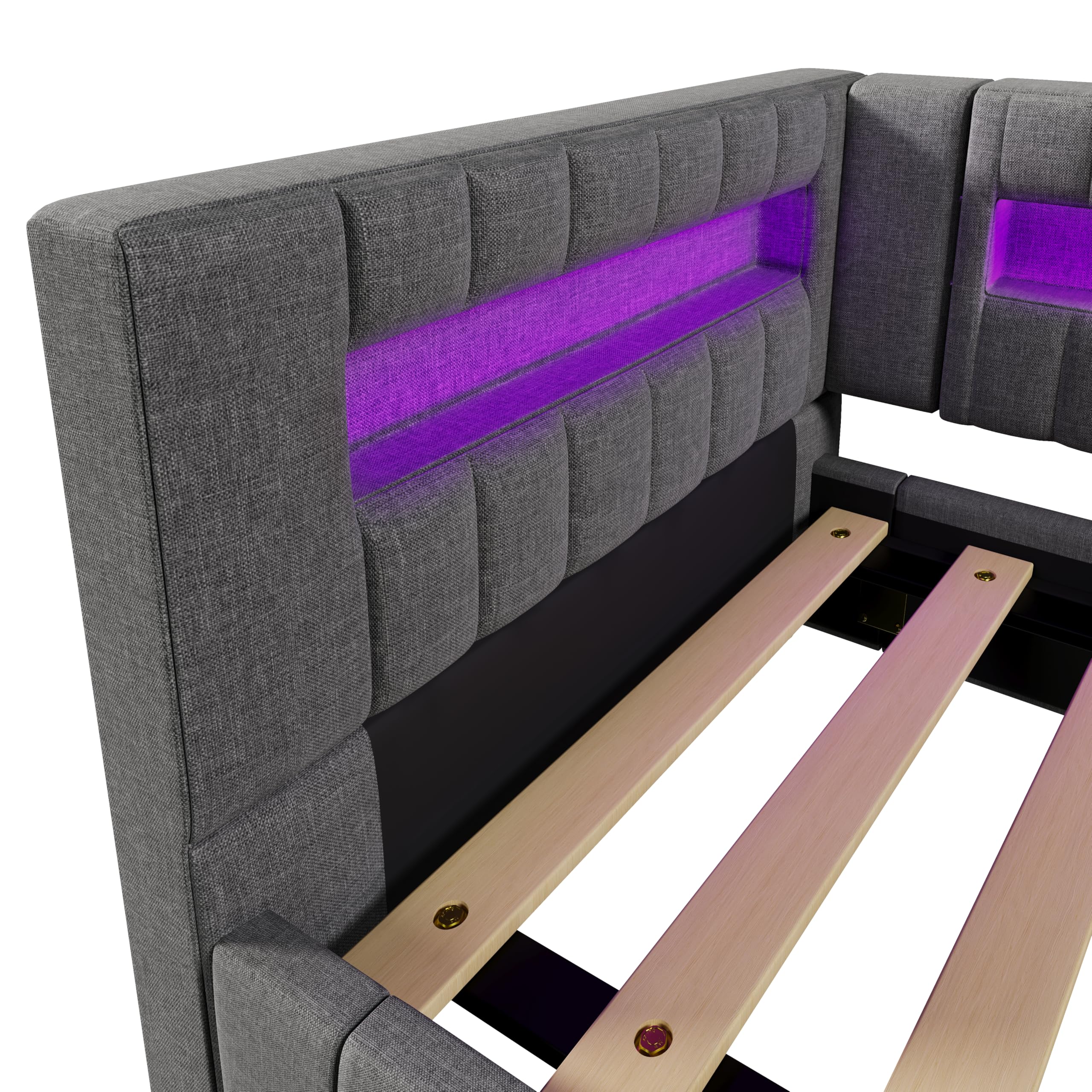 Sofá Cama Individual 90x200 cm, Gris, con Somier, Espacio de Almacenaje Hidráulico, Iluminación LED y App, Puerto USB + Tipo-C, Tejido de Lino, para Niños y Adultos, Sin Colchón