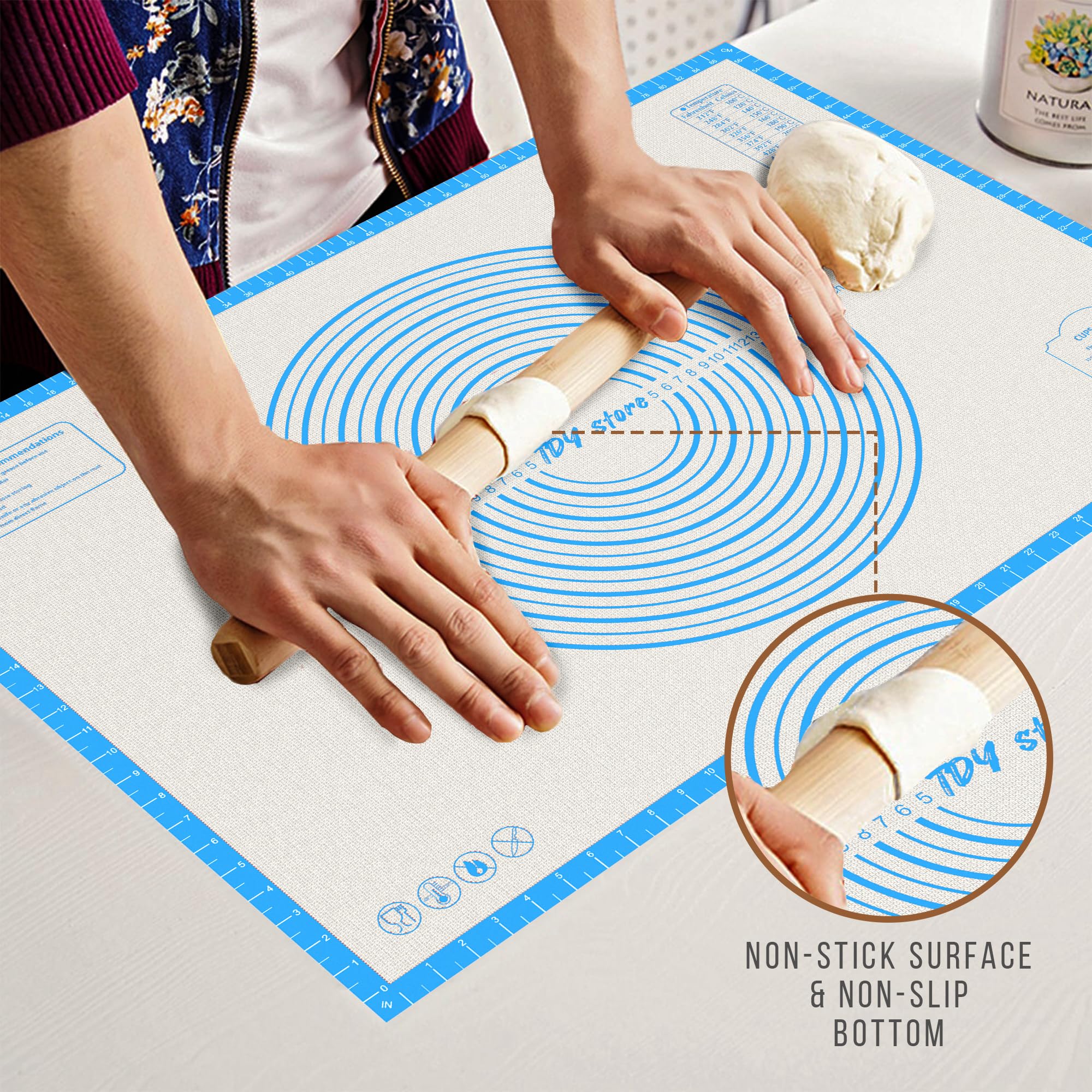 Bandejas de silicona antideslizantes para hornear con 0.7 mm de grosor, alfombrilla antiadherente para repostería y galletas para encimera de cocina para enrollar masa con medidas (azul, 28 x 20