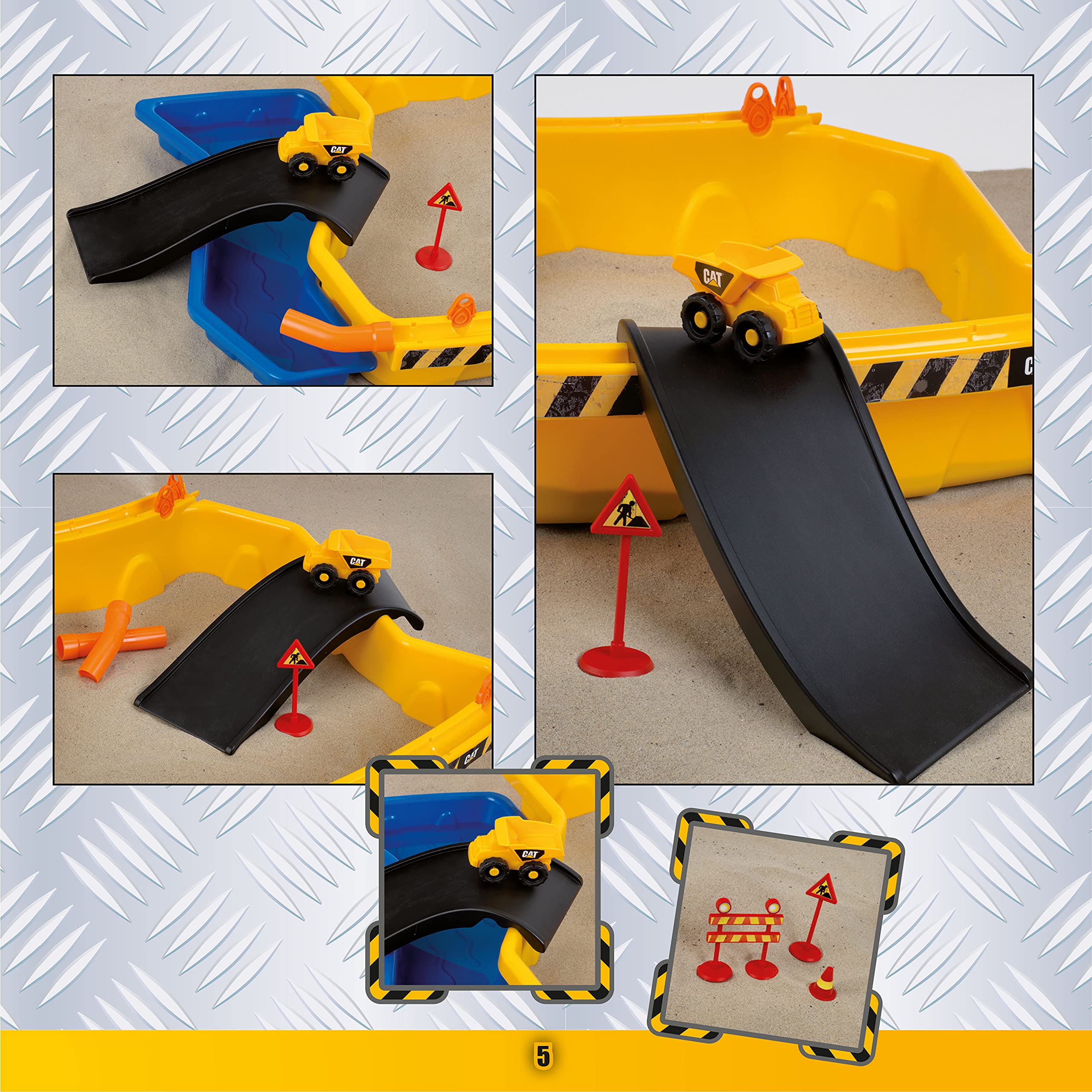 Theo Klein 3248 Cantiere di Sabbia Cat Mega, Sabbia e bacino d'Acqua, con Veicoli di Costruzione e molti altri Accessori, Giocattoli per Bambini dai 18 Mesi in su