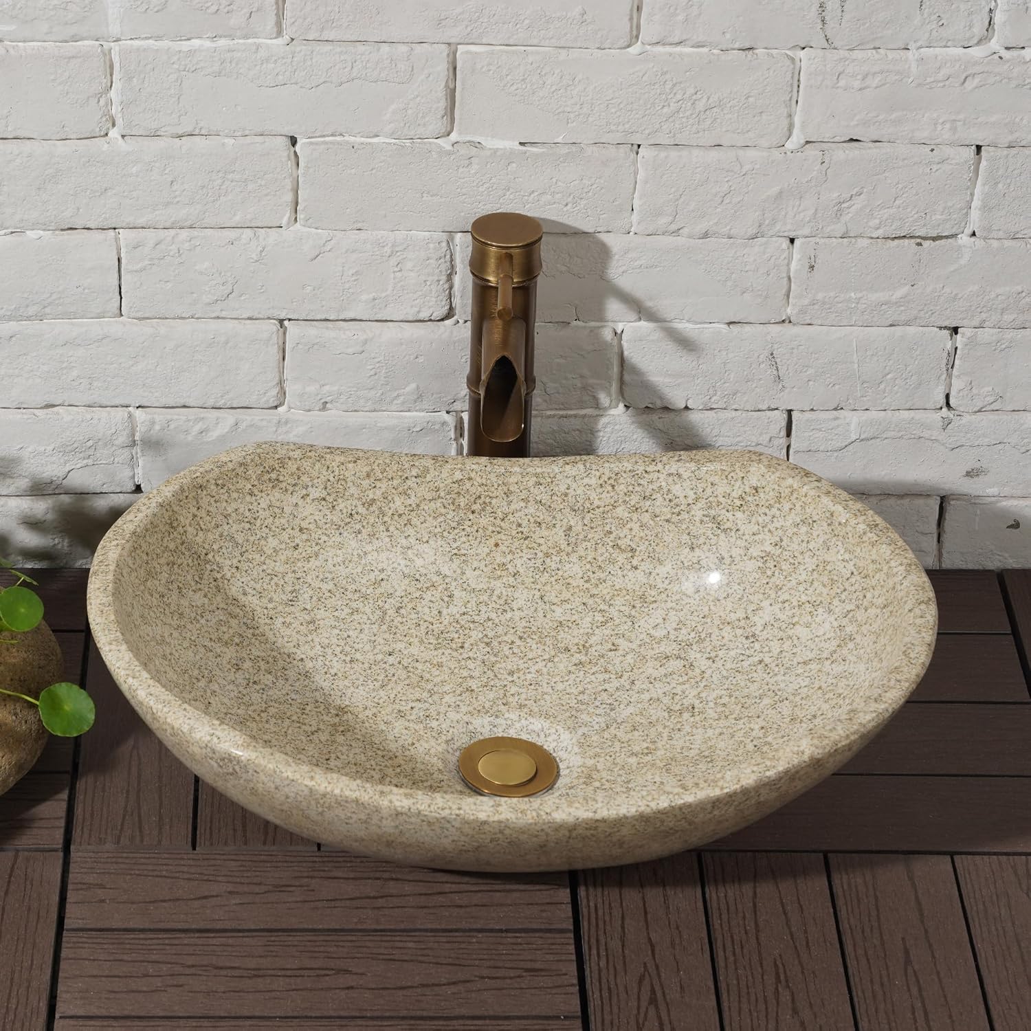 Granite Vessel Sink for Bathroom, 20 inch Hand-carved Polished Natural Stone Above Counter Vanity Sink, Modern Rustic Farmhouse Bowl for Vanity Top