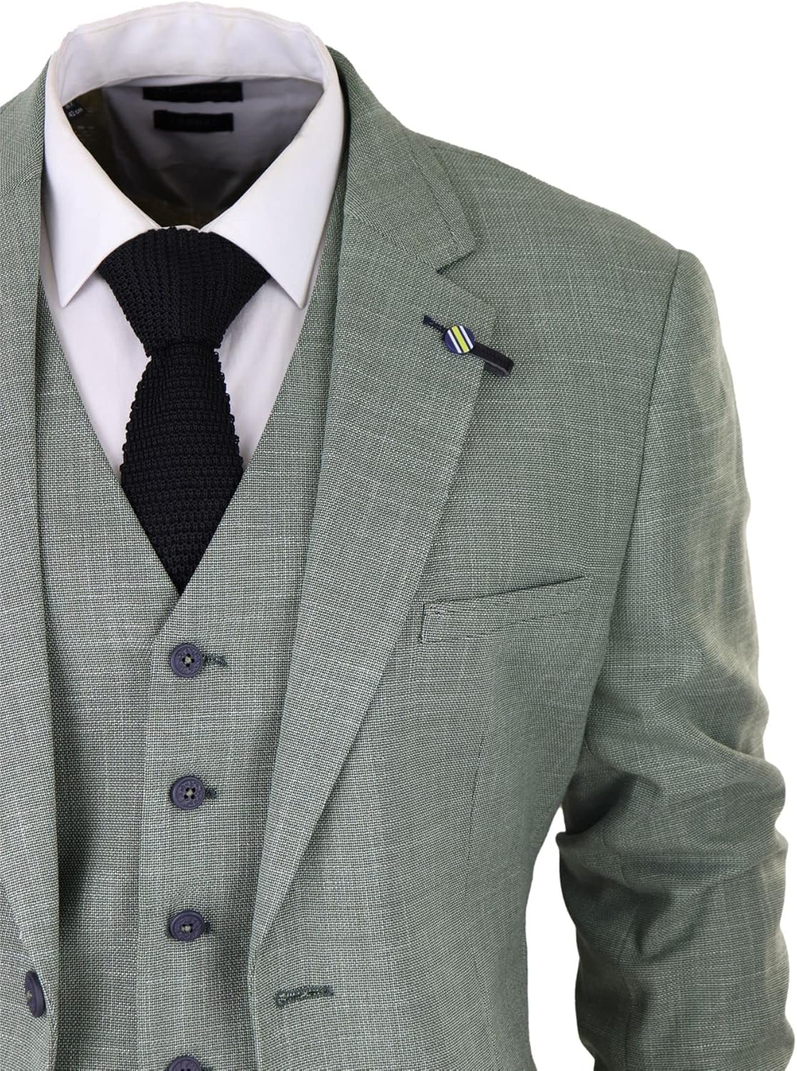 Mens 3 Piece Suit Sage Green Summer Linen Tailored Fit Wedding Prom Classic