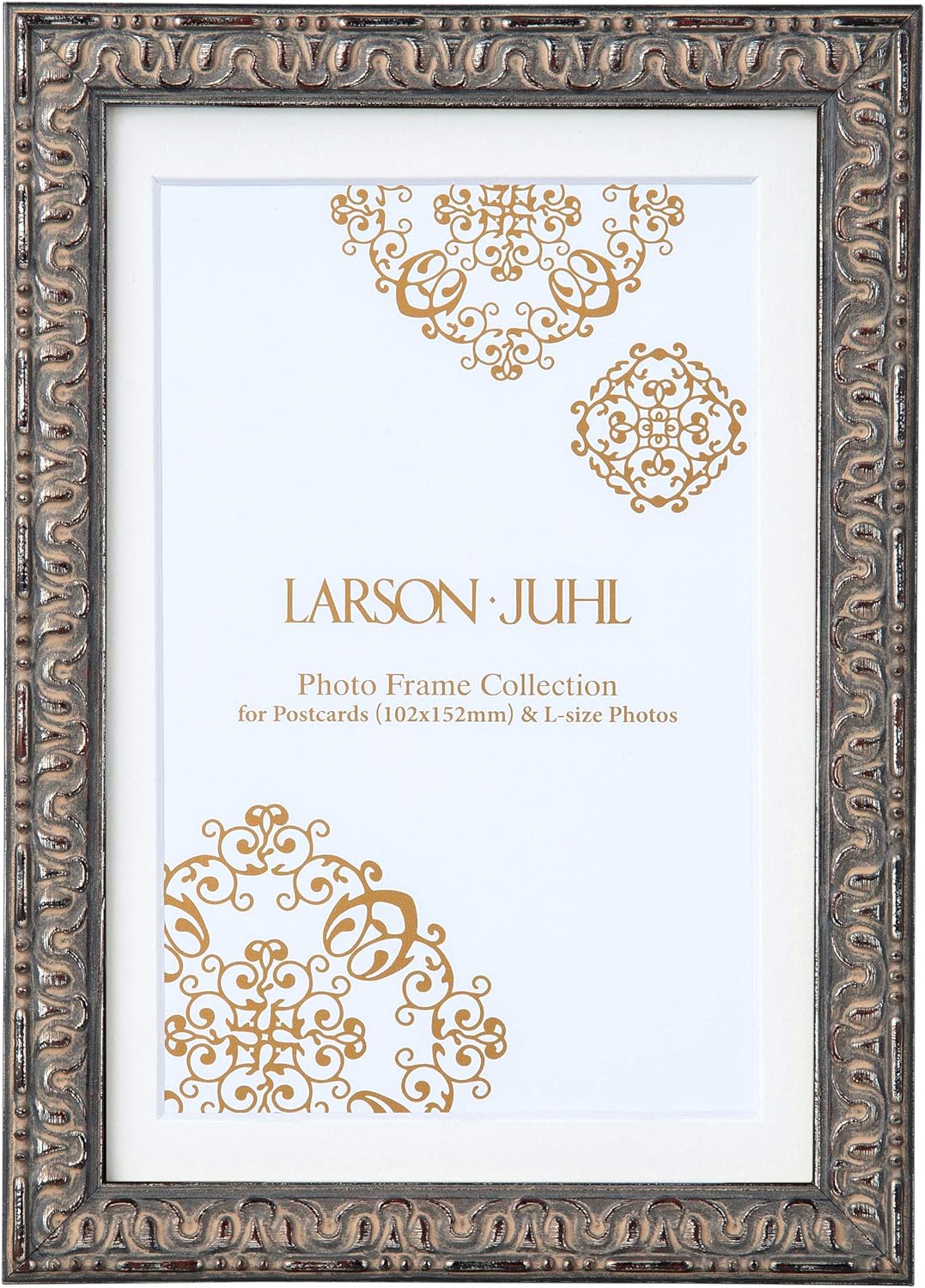Larson Jour Photo Frame Juliet Cabinet Style (5 x 7 inches = Inner Dimensions 127 x 178 mm), Includes Postcard Insert Mat (Window Size: 3.7 x 5.6 inches (94 x 142 mm), Silver x Black