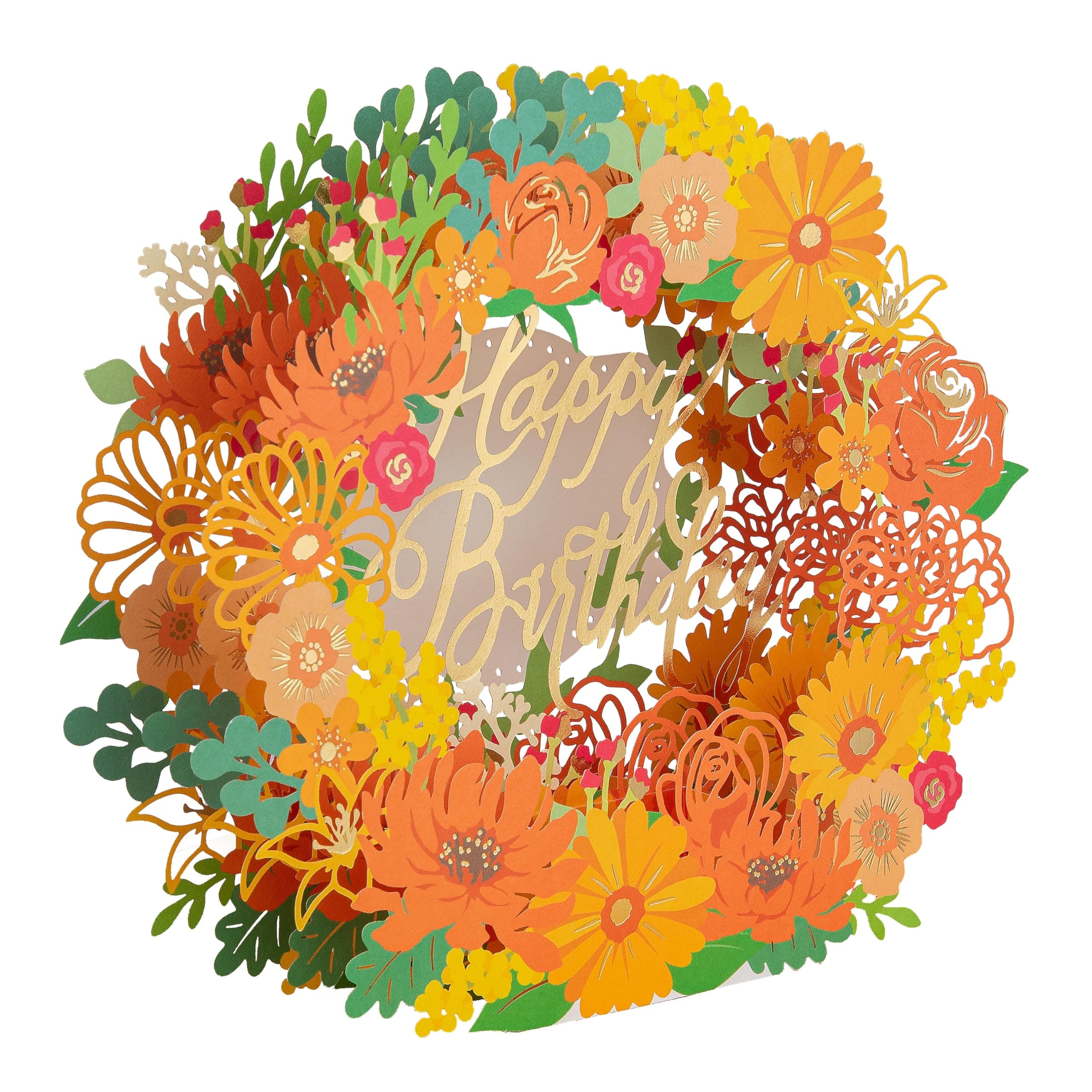 Hallmark Pop-Up Birthday Card - 3D Laser Cut Pop-Up Floral Wreath Design