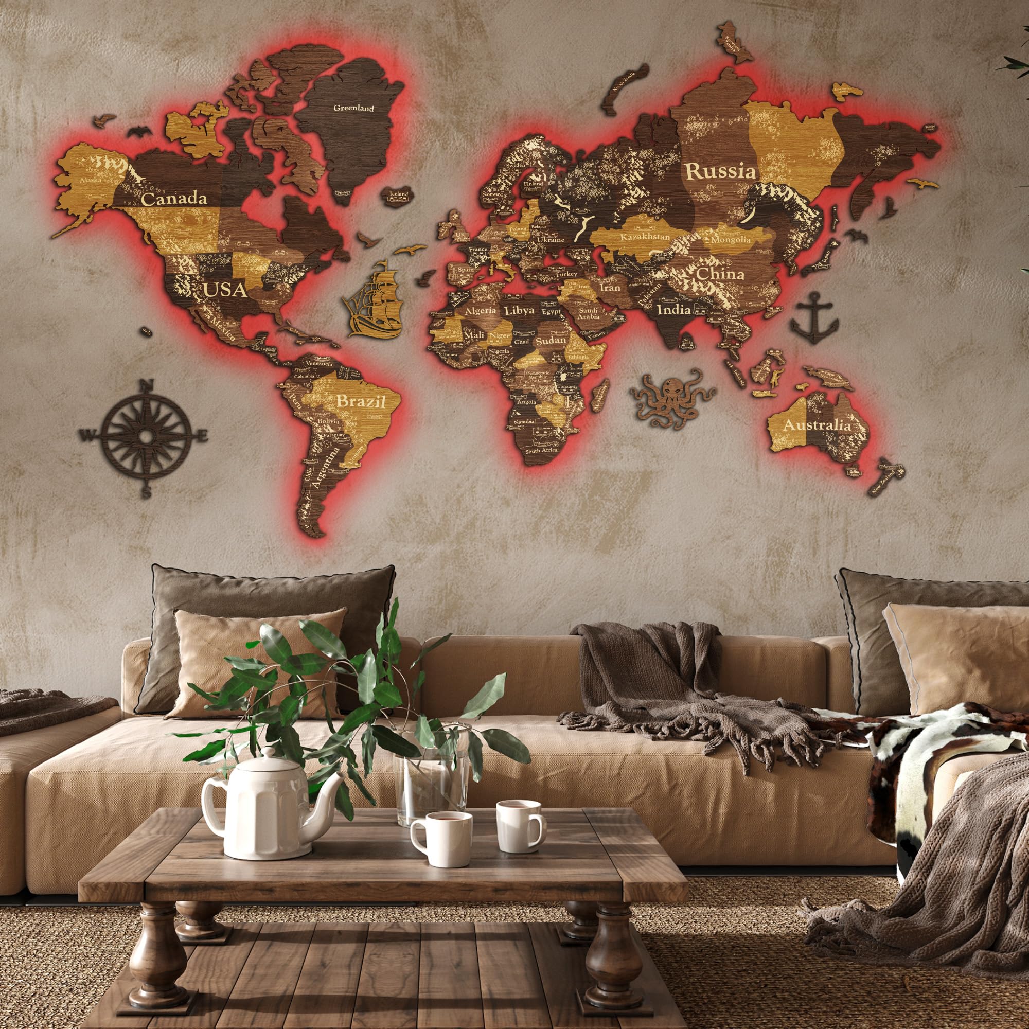 Amazon.com: JustLikeWood 118x68″ LED 3D Wooden World Map Wall Art