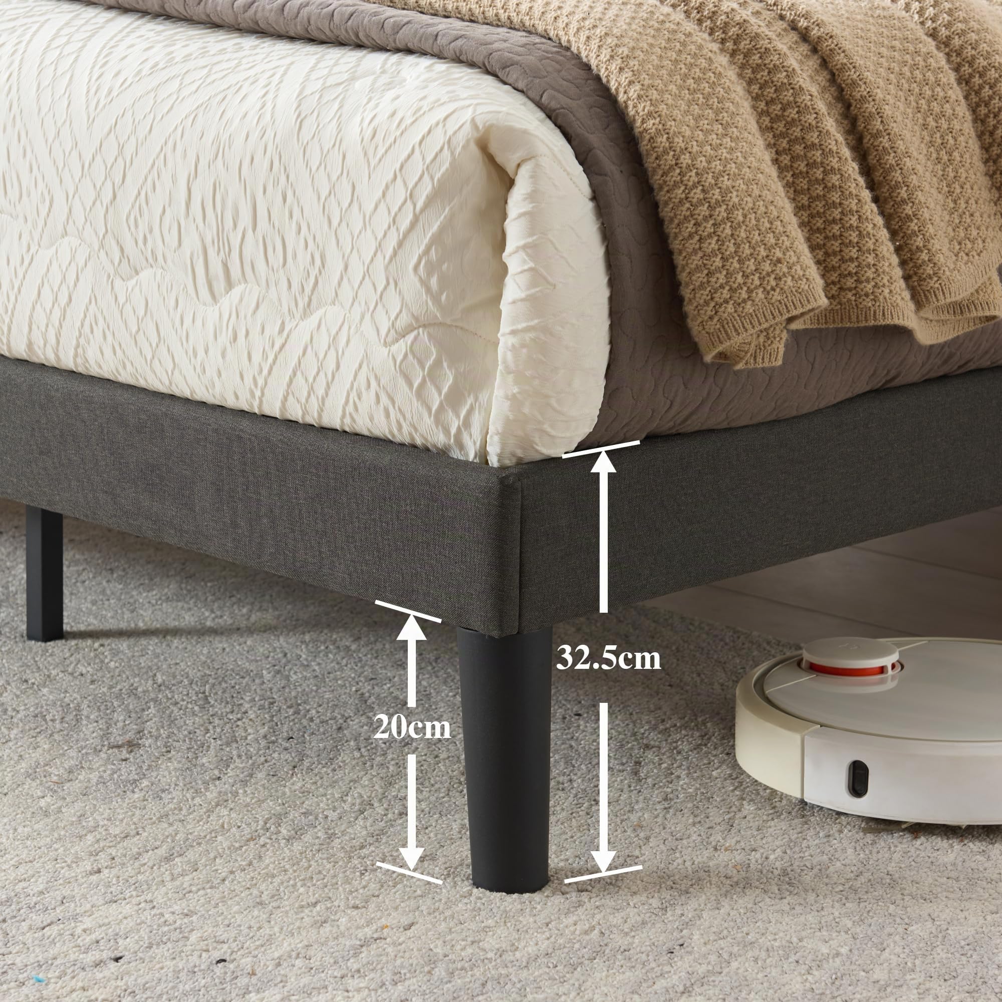 Z-hom Marco de Cama Tapizada de 160 x 200 cm Camas de Matrimonio con Cabecero Regulable en Altura Estructura Estable con Listón de Madera