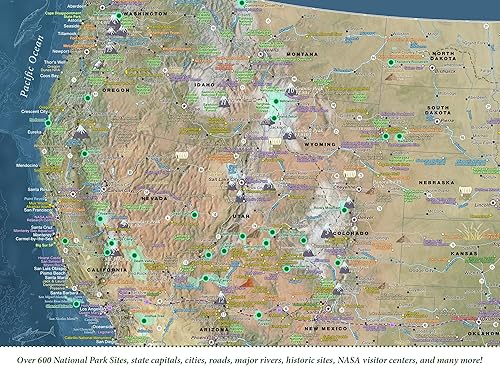 Miniatura 4 de GEOJANGO National Parks Push Pin Map with Terrain, USA Interstates, All NPS Sites, Landmarks, Highest Peak by State - Voyager Edition - Framed Map,
