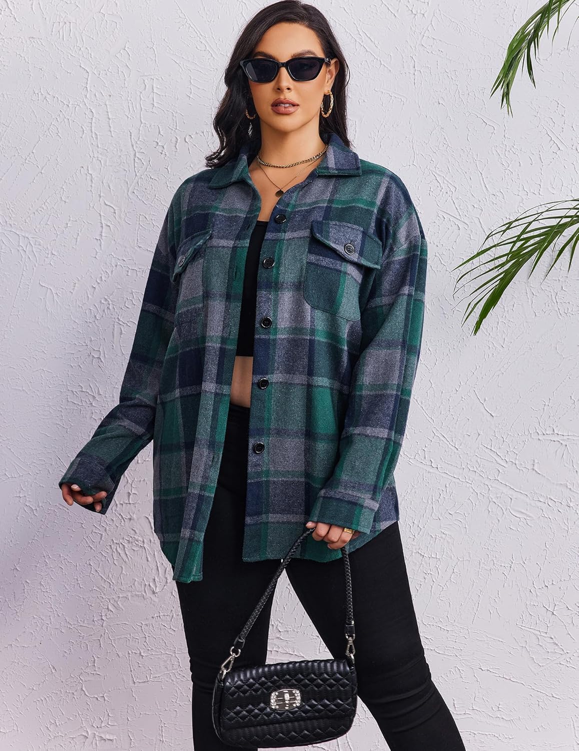 Zeagoo Women's Plus Size Flannel Plaid Shacket Button Down Flannel Shirts Long Sleeve Casual Fall Jacket 2024 - Image 4