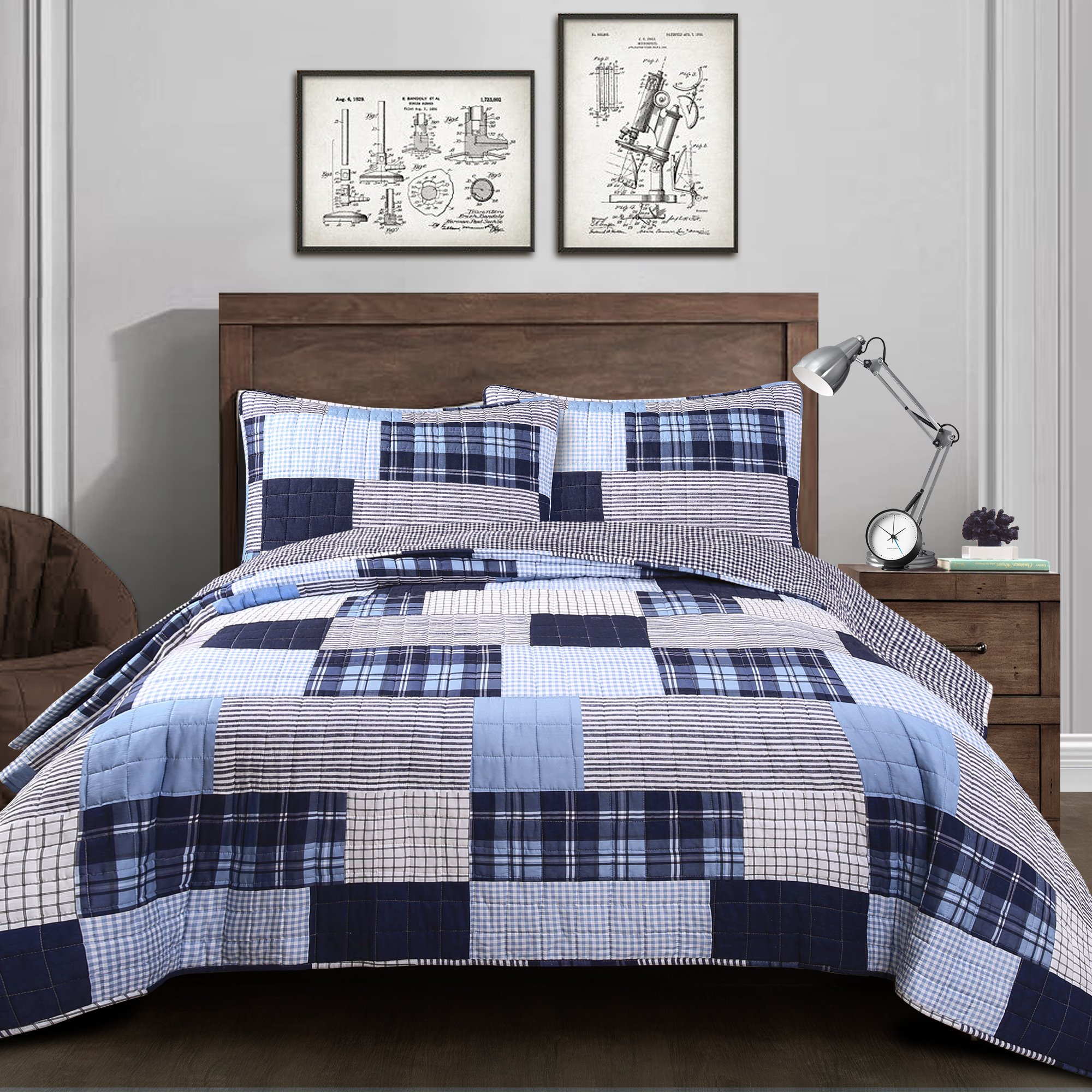 Lush DecorNavy Greenville 3 Piece Quilt Set, King
