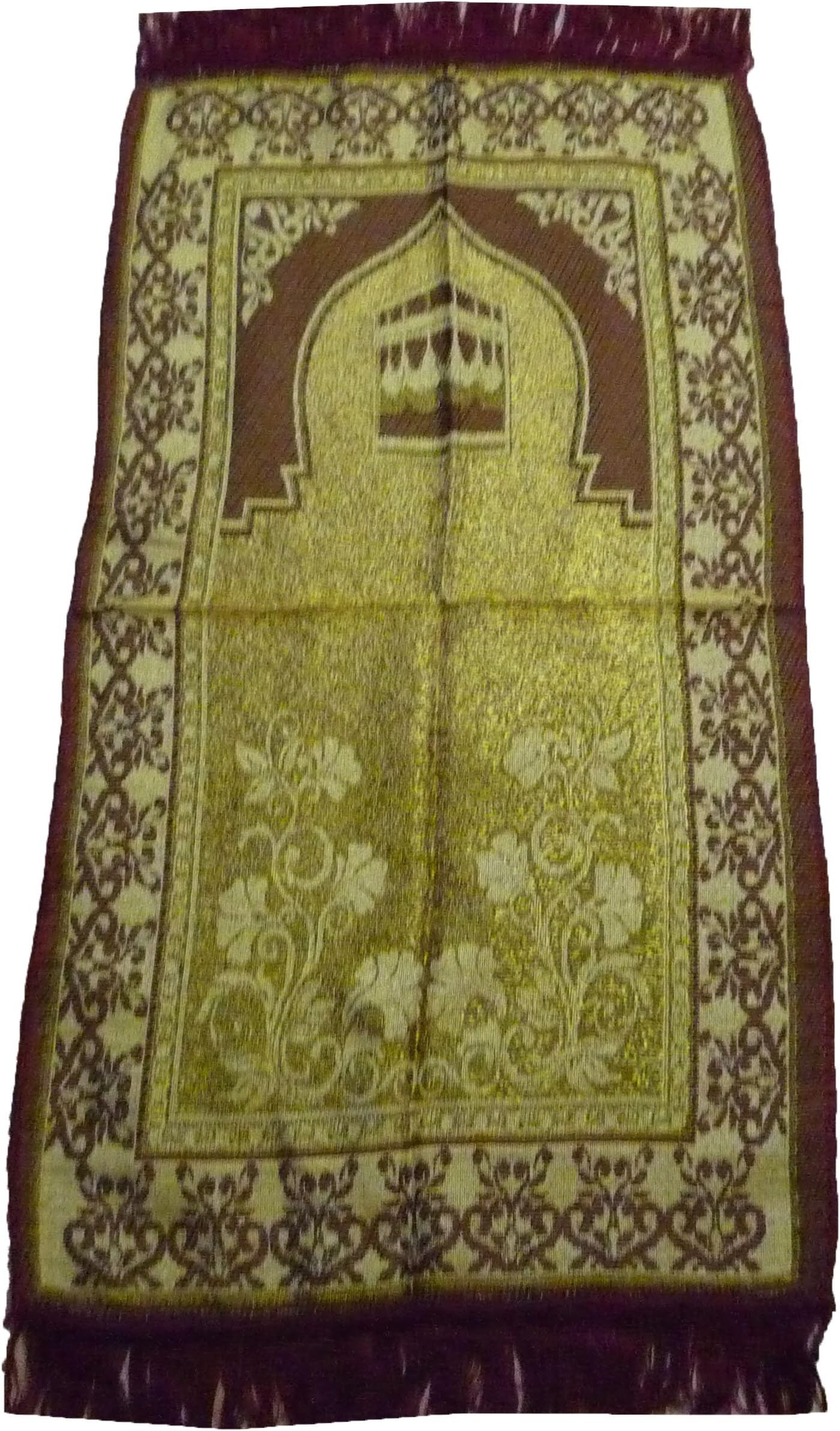 Turkish Prayer Mat QUB001 Islamic Thin Sajadah Muslim Salat Carpet Musallah Janamaz House Decor Eid Ramadan Gift (Gold/Red)
