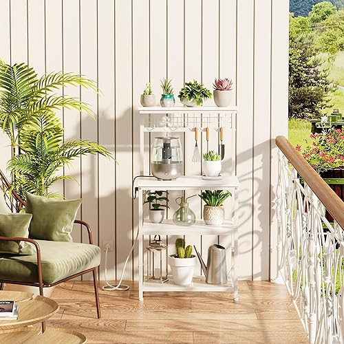 Vista 25 de Furologee Estante para hornear de cocina con toma de corriente, soporte para horno de microondas con almacenamiento de 4 niveles, mesa de café con 6