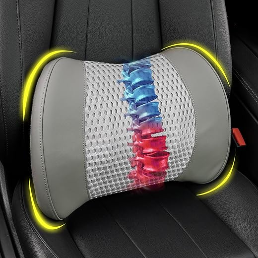 Memory Foam Lumbar Support Cushion Relieves Lower Back Pain for Car, Office Chair, and Wheelchair Use, 4D Mesh Cover, Gray