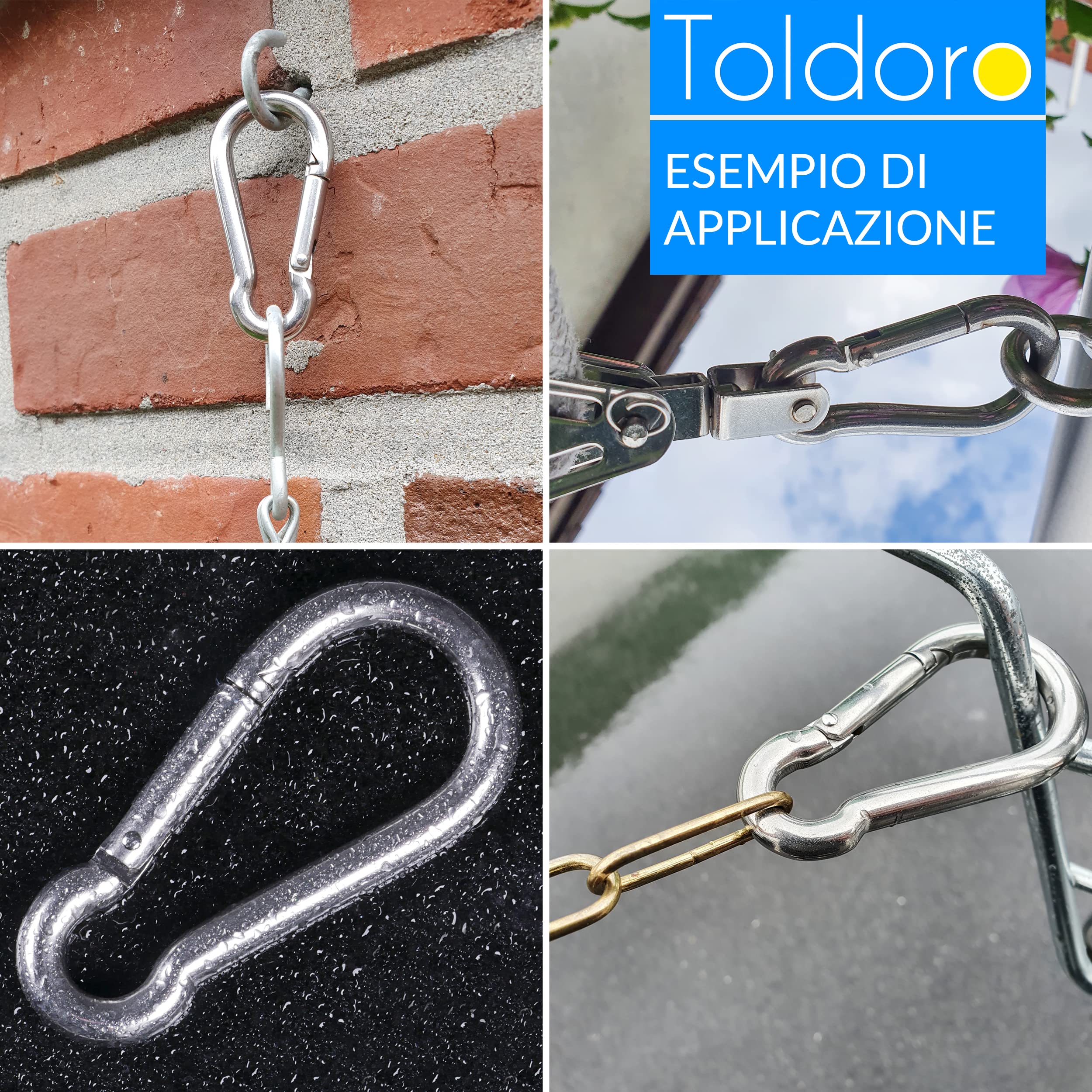 Toldoro® 10x Moschettone acciaio inox 7x70mm / Moschettone multifunzione per altalena, campeggio o slackline/Carabiner/Set di moschettoni piccolo