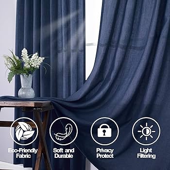 Amazon.com: Mrs.Naturall Navy Blue Linen Curtains 84 Inch Length 2