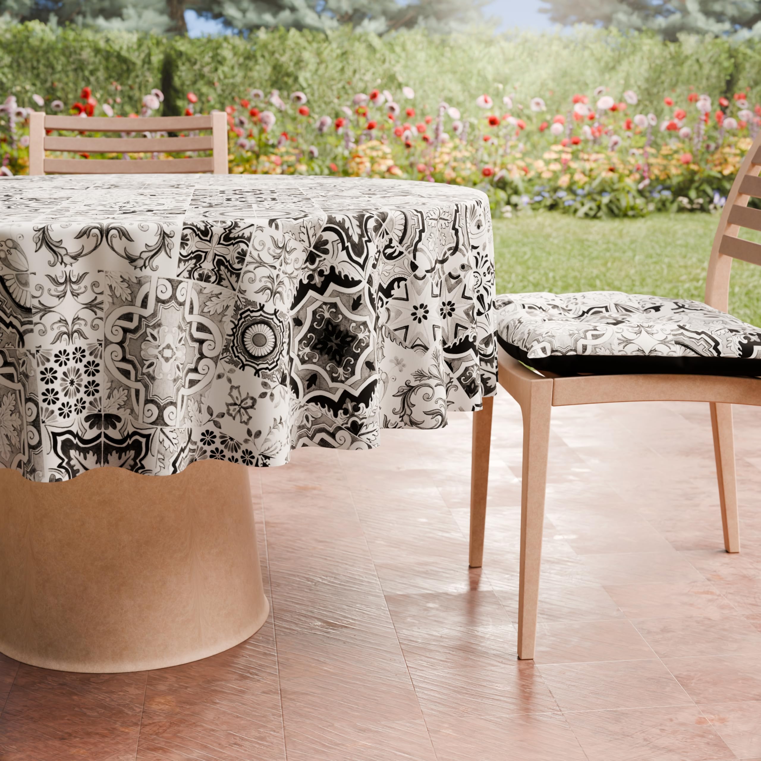 PETTI ARTIGIANI ITALIANI - Mantel Redondo Antimanchas de Microfibra (Diámetro Ø 240 cm), Manteles para Mesa Redonda, Diseño Vietri 02 Negro, 100%