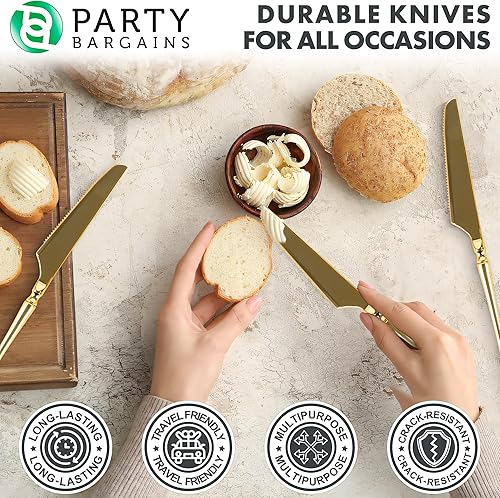 Miniatura 7 de PARTY BARGAINS Cuchillos desechables de plástico, paquete de 40 unidades, dorado, diseño moderno infinito, cubiertos de cocina, perfectos para