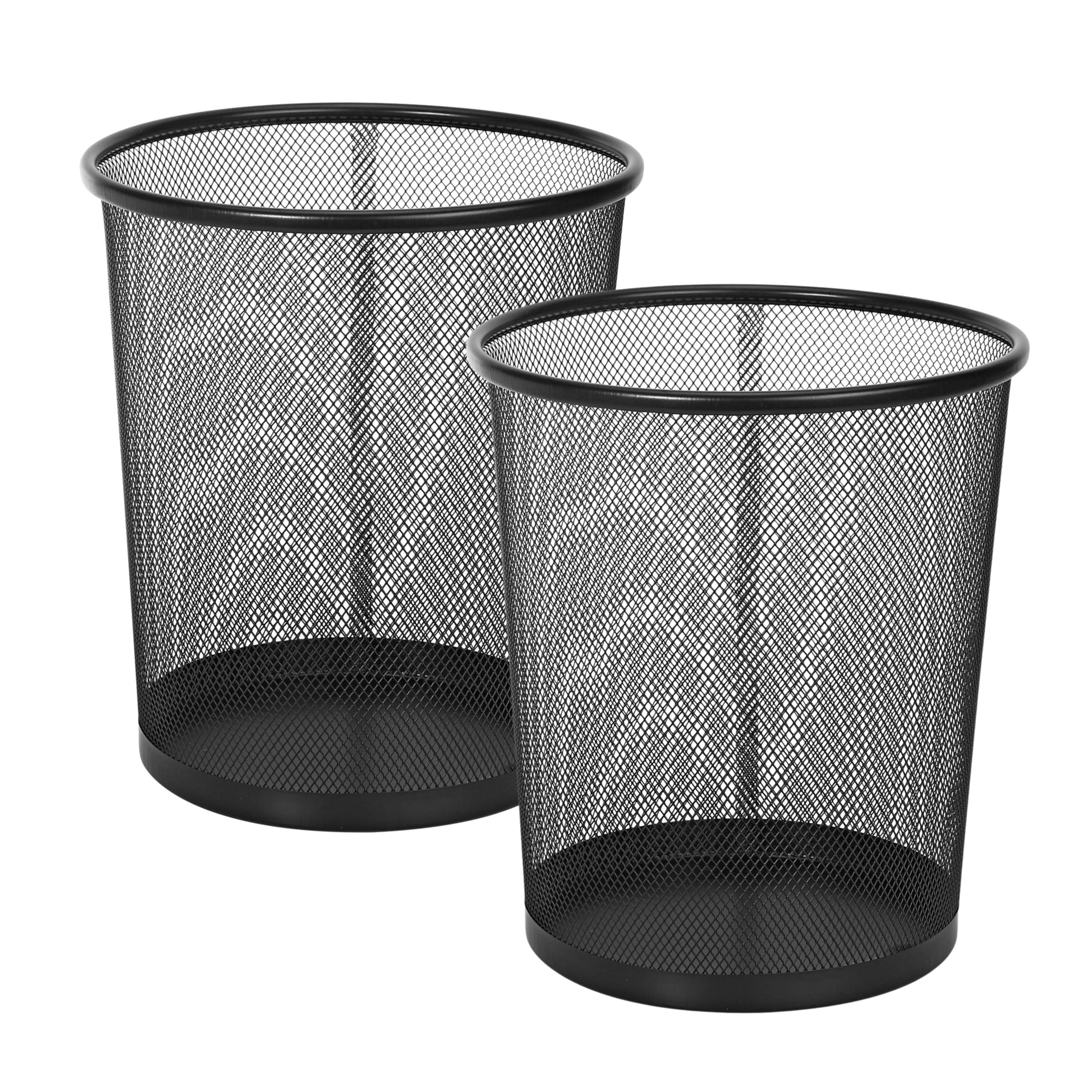 Vinsani Round Mesh Trash Can | 2 Pack | Minimalist Stylish Modern Metal Waste Basket Rubbish Trash Garbage Bin for Office Dorm Bedroom Kitchen Living Room Bathroom - 26.5cm x 23.5cm - Black