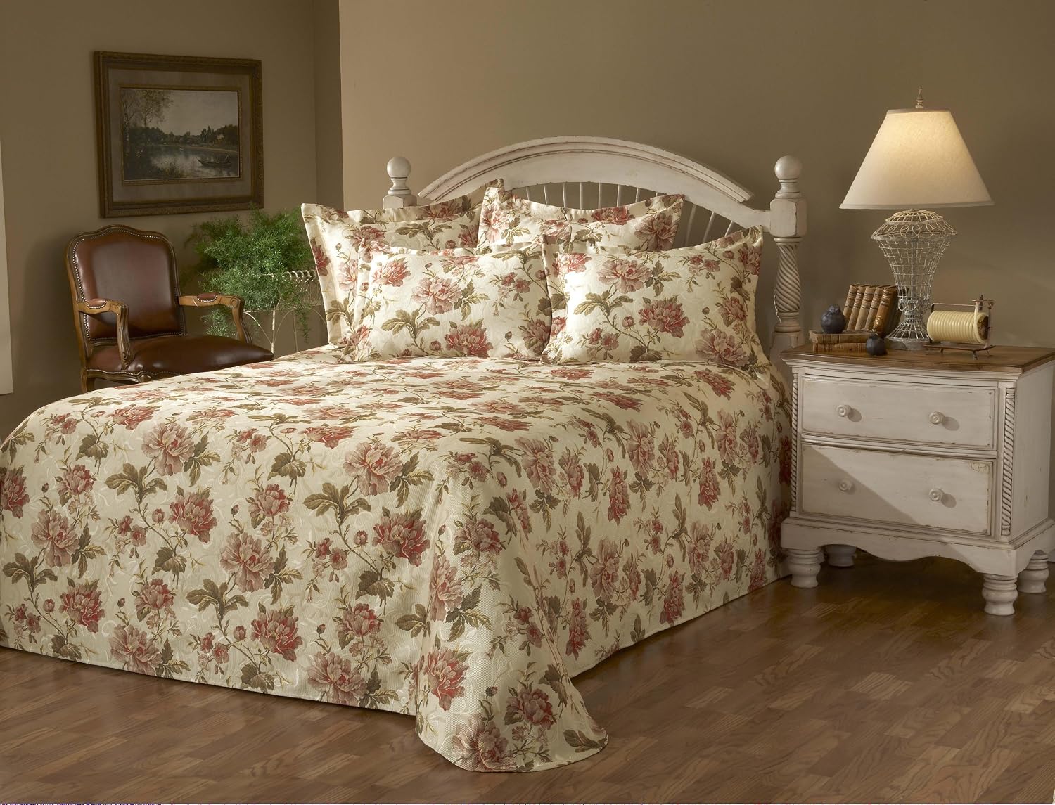 Stylemaster Emma Printed Floral Full Matelasse Bedspread, Natural