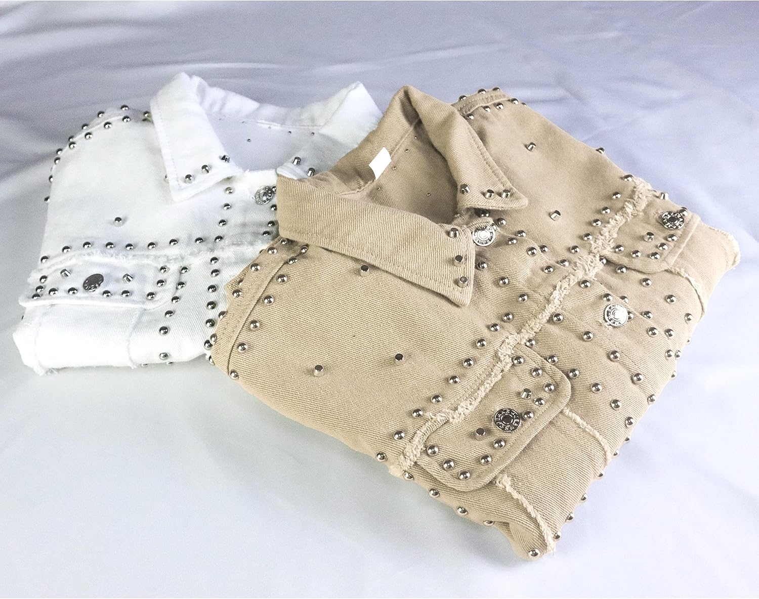 APAFES Women's Fashion Crop Fringe Denim Jacket Distressed Western Studded Black Trucker Jacket - Image 9