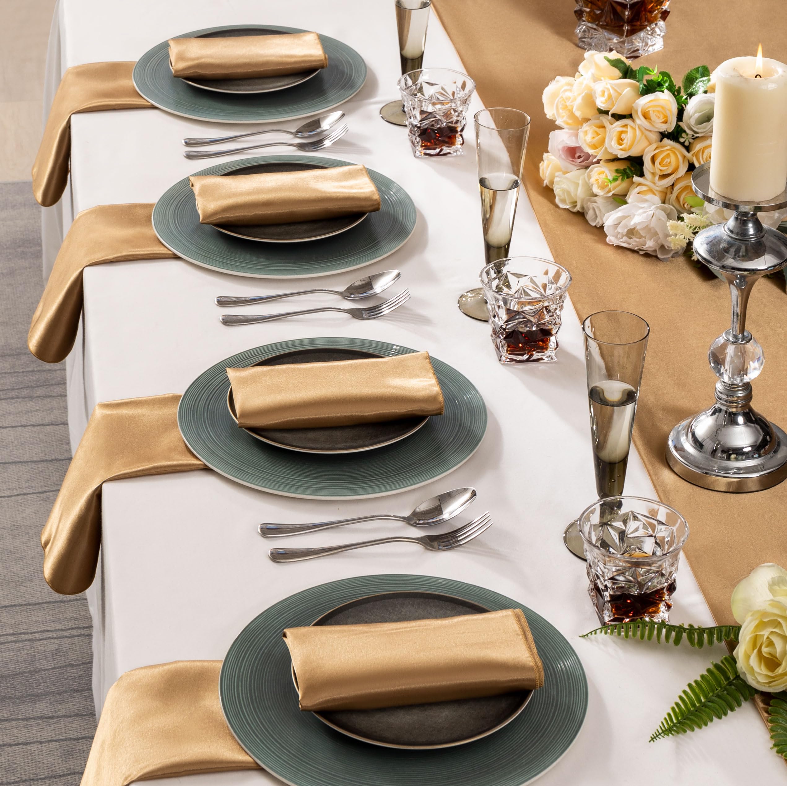 MILVOWOC 72 Pack Square Beige Satin Napkins 20 X 20 Inch Soft Silk Dinner Napkins Smooth Decorative Table Napkins, Washable & Reusable Cloth Napkins For Weddings Dinner Restaurant Party Decoration - View #7