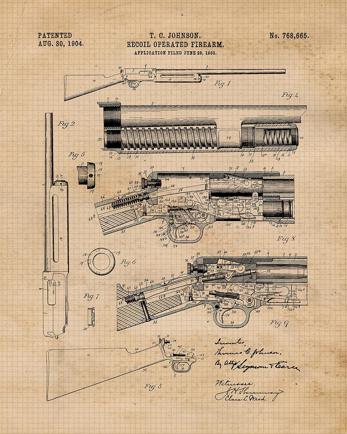 Vintage Winchester Bolt Action Lever Rifle Patent Print, 6 (8x10) Unframed Photos, Wall Art Decor for Home Work Office Gun Man Cave Garage Shop Country Famers Cowboys Student Teacher Coach