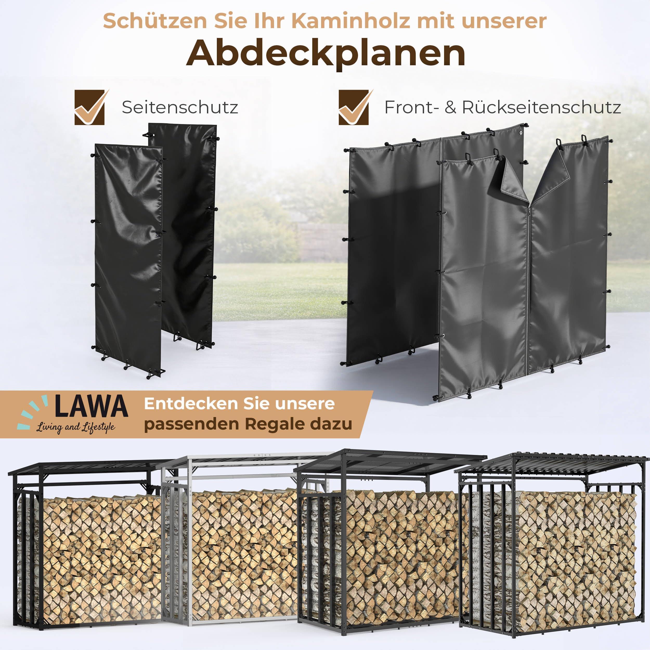 Set 2 Teli Laterali Scaffale Legna 70 cm | Copertura Laterale Portalegna Esterno, Protezione da Pioggia e Vento, Profondità 70 cm