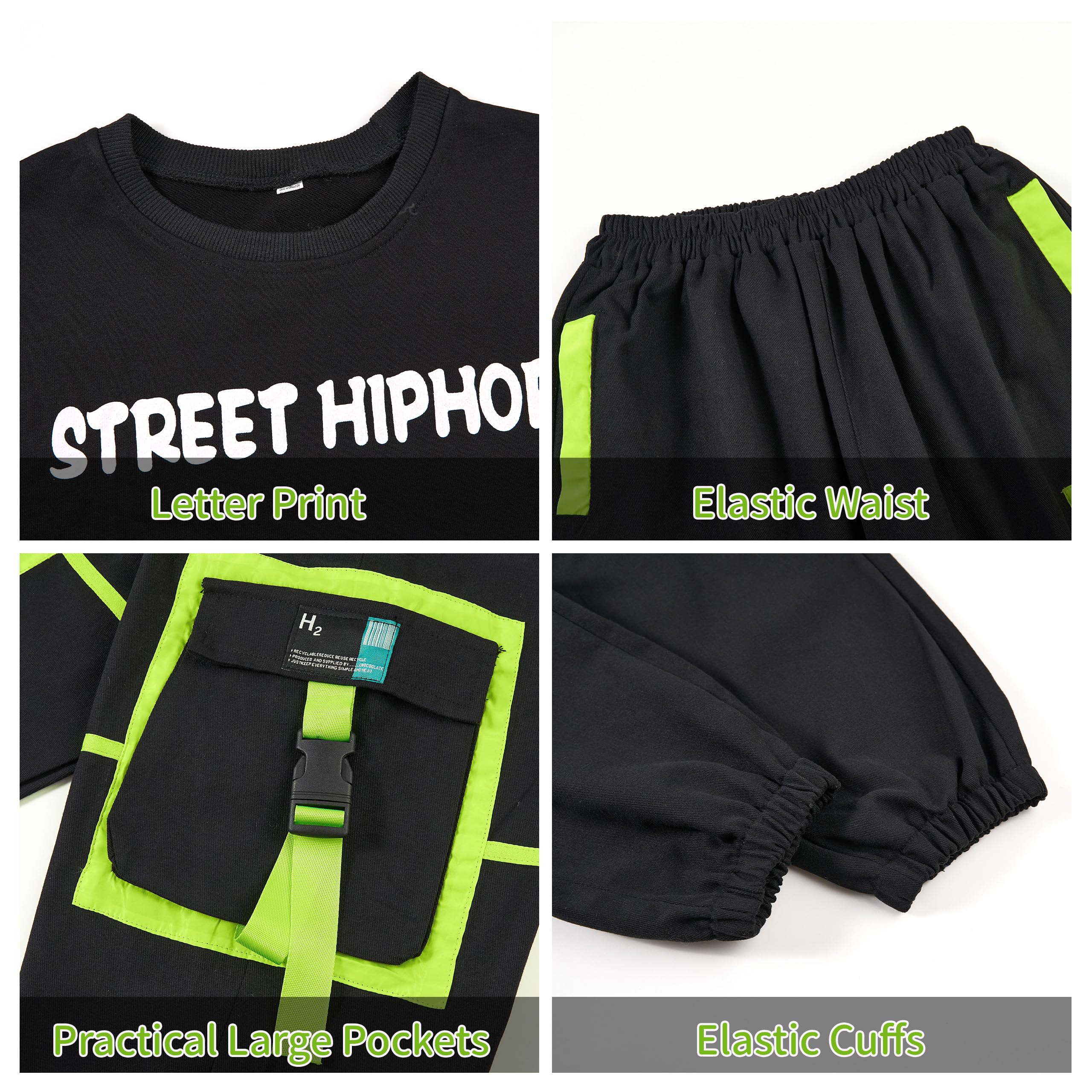 LOLANTA Jungen Hip Hop Tanzoutfit Colorblock Locker geschnittes Sweatshirt & Cargo-Hose, Streetwear Tanzkleidung Set für Kinder