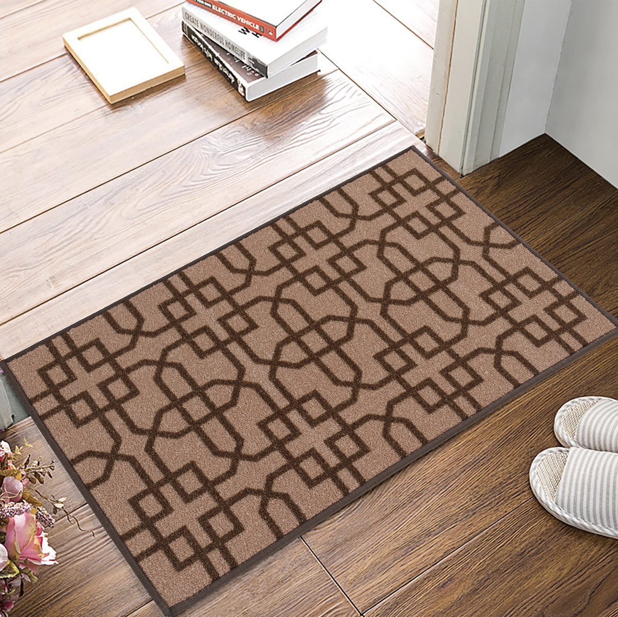 SmartLiving Door Mat Indoor & Outdoor 67X120cm HeavyDuty Siam Non Slip Doormats,Machine Washable,Gel Backed Floor Kitchen Mat,Super Absorbent Gel Back Door Entrance Mats Soft Floor Carpet-Beige Brown