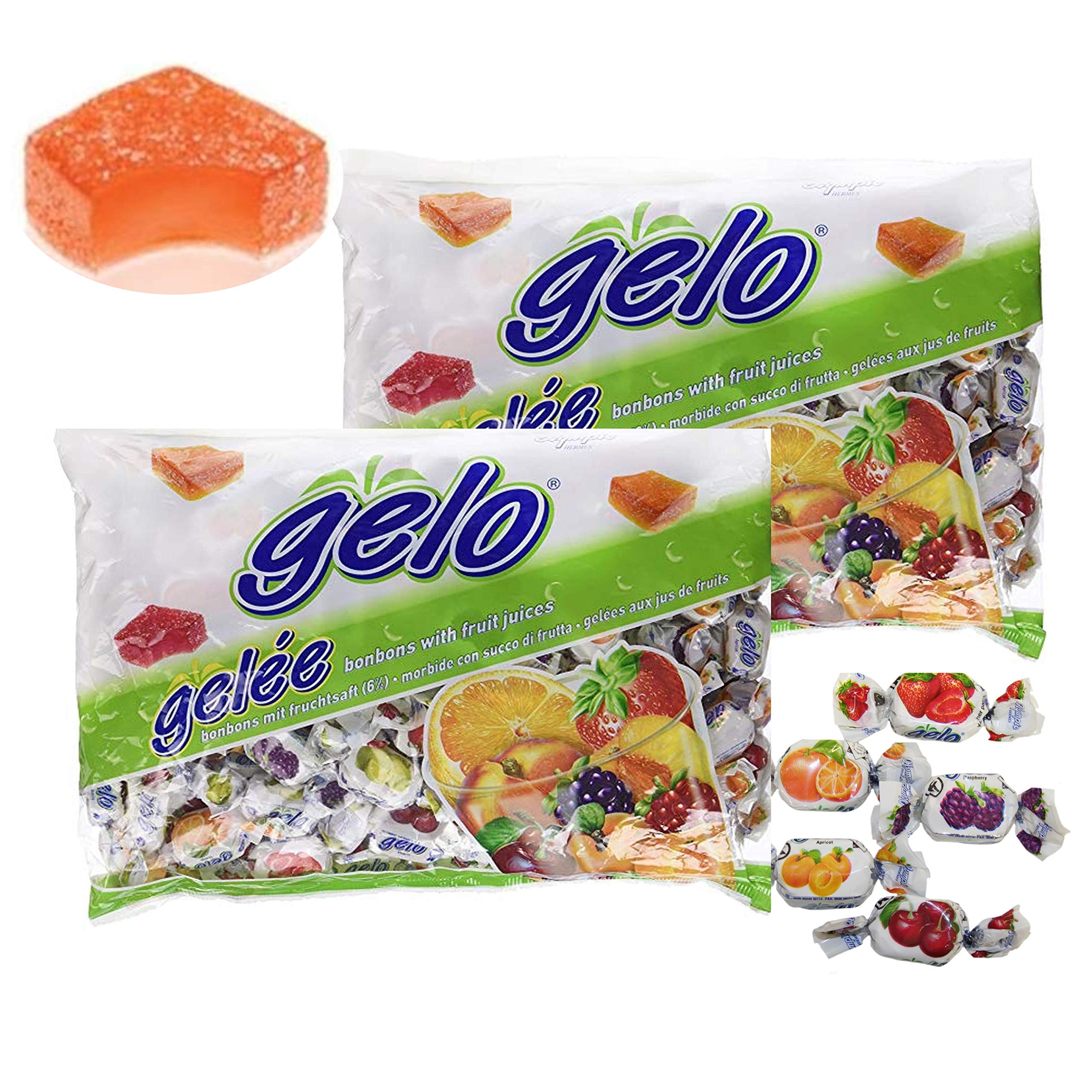 Zaza Soft Gelo Sweets - Made with Real Fruit Juices - Assorted Flavours, Strawberry, Orange, Grape, Apricot, Cherry - American Sweets - 400g per Bag - (2 Pack)