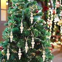Vista 5 de 24 adornos para árbol de Navidad, decoraciones colgantes de cuentas de madera, guirnalda de cuentas naturales, rústica, pequeña, de madera, bohemio