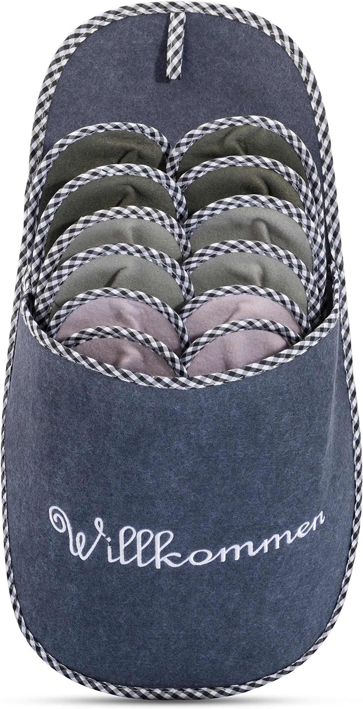 non slip guest slippers | set of 6 | Felt slipper | Willkommen welcome gray