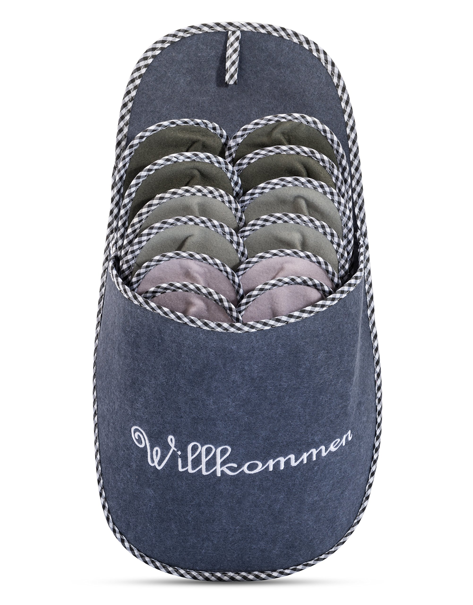 non slip guest slippers | set of 6 | Felt slipper | Willkommen welcome gray