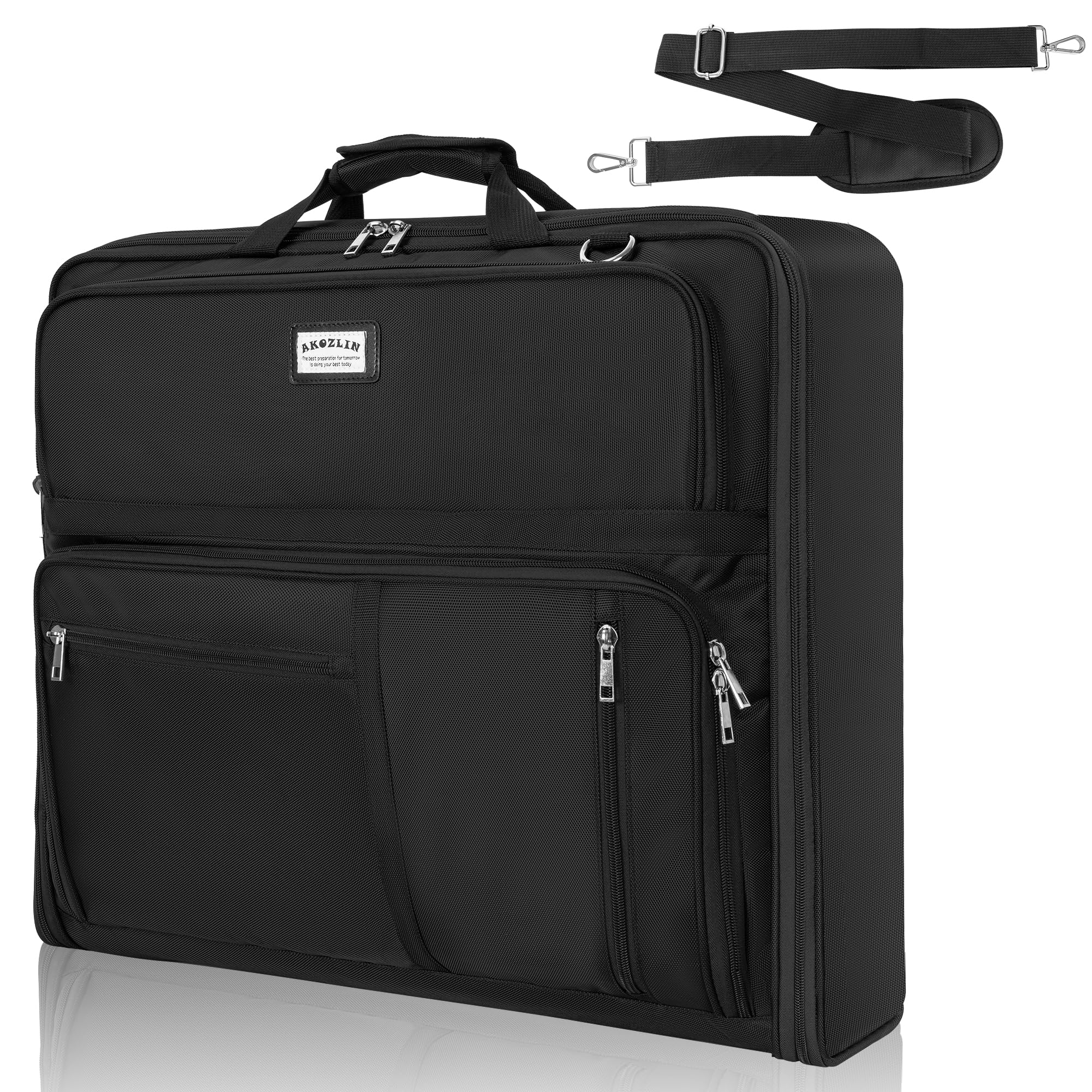 Travel Luggage Garment Bag Foldable Hanging Suit Bag for Business Travel Briefcase Office with Shoulder Strap for Men Women Business Work, Black