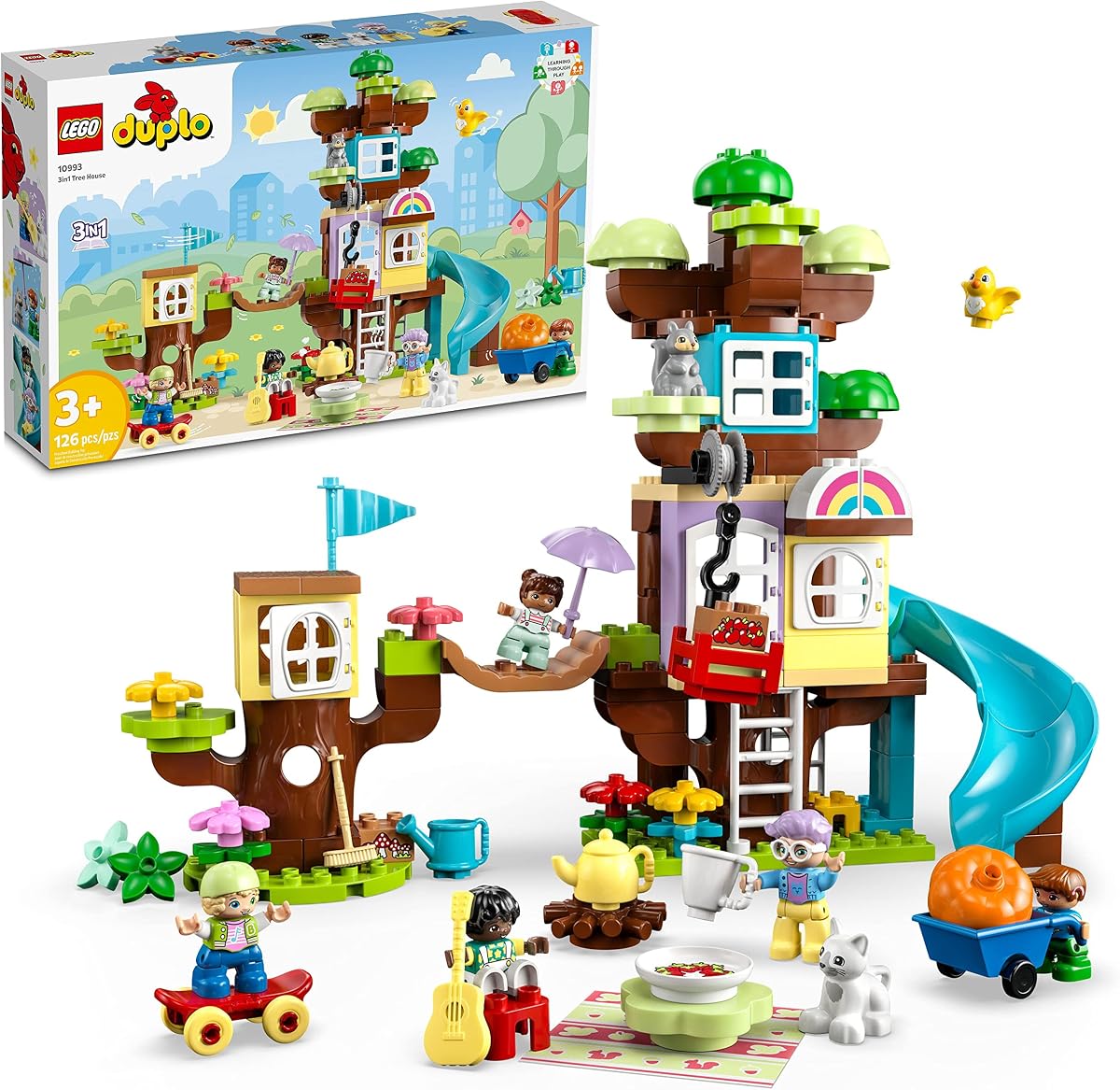 DUPLO Juguete de construcción de casa en el árbol 3 en 1 - Regalo para Navidad - Juego de simulación para niños pequeños, mayores de 3 años - Con 8 figuras - Desarrollo de habilidades motoras finas - 10993
