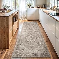 Vista 1 de Bloom Rugs Alfombra de pasillo lavable antideslizante de 7 pies – Beige/Gris Camino tradicional para entrada, pasillo, baño y cocina