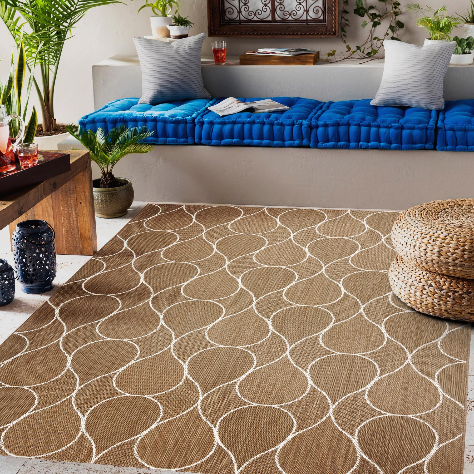 rugsx SISAL Flat dywan do użytku wewnątrz na zewnątrz, nowoczesny i wytrzymały, do salonu, na balkon, taras, wzór opadający – naturalny beż, kolor słomkowy, sznurek 160 x 230 cm