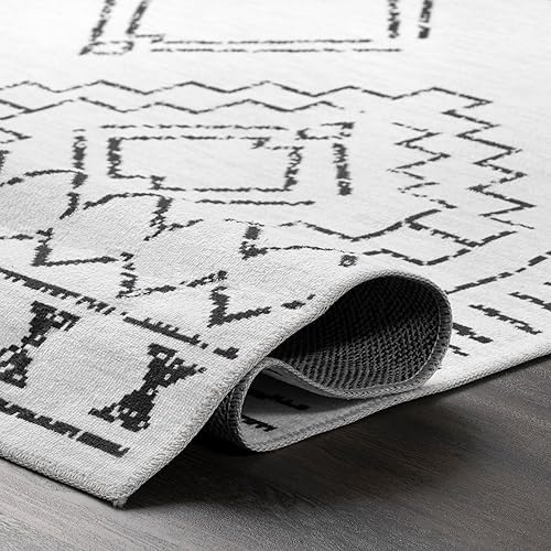 Miniatura 7 de nuLOOM Noa - Alfombra tribal marroquí ultra fina lavable a máquina, 9 x 12 pies, color blanco