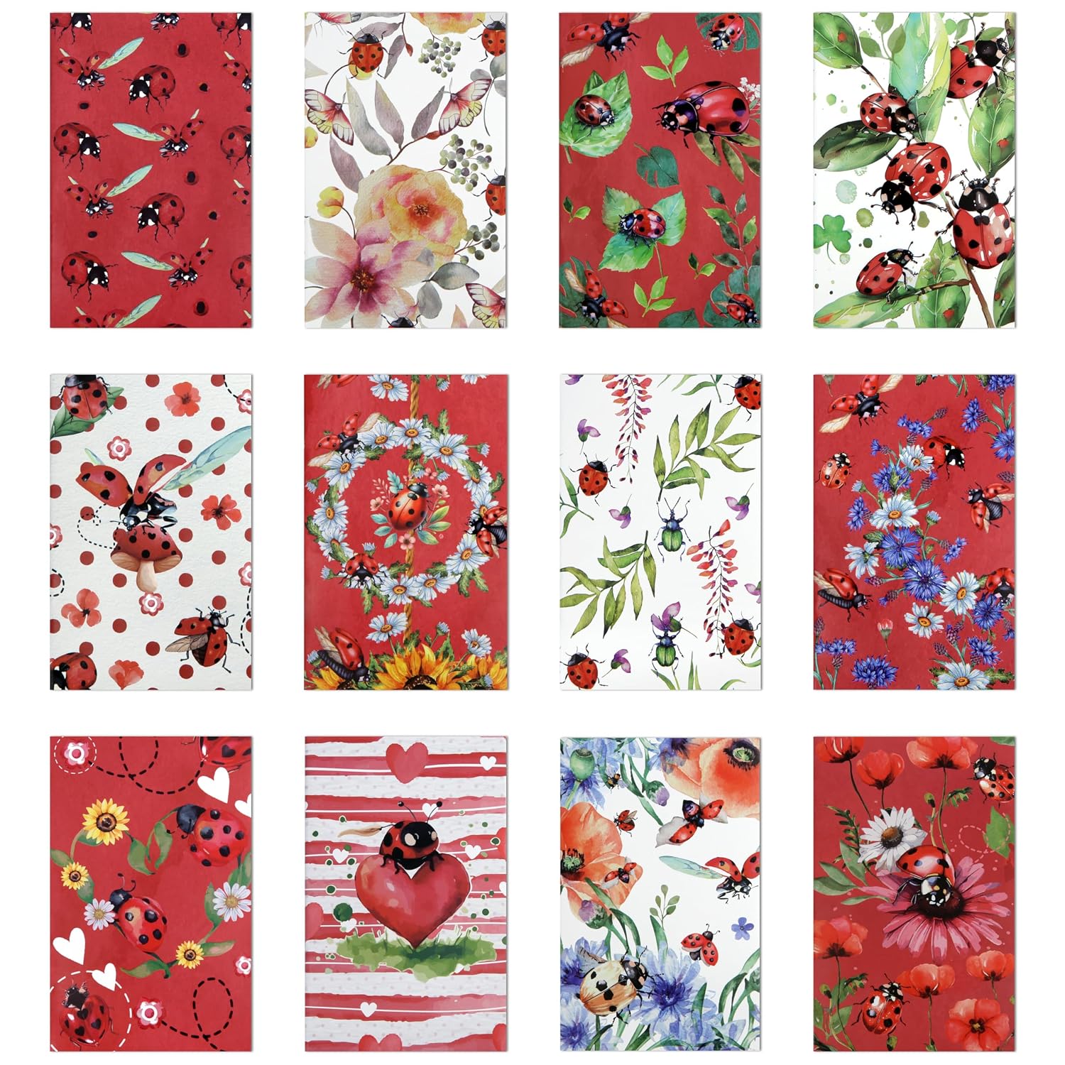 Boerni 12 Pcs Ladybug Mini Notebooks Lady Bug Portable Pocket Notebook Cute Memo Book NotePads 3.15X4.92 inches Small Journal for School Office Home Travel Gift Supplies