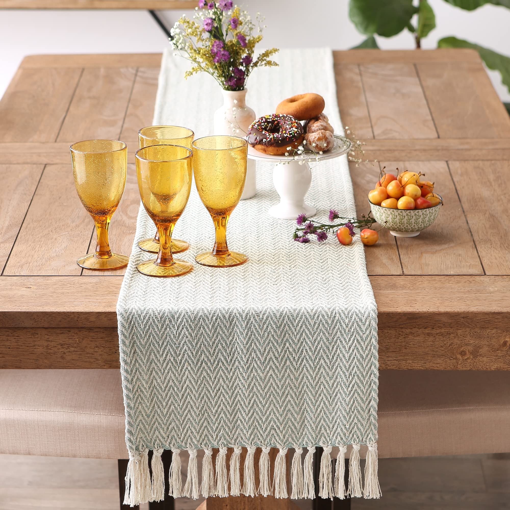 DII Woven Basic Tabletop Collection Chevron Table Runner, 15x72, Jadeite, 15x72" - Image 2