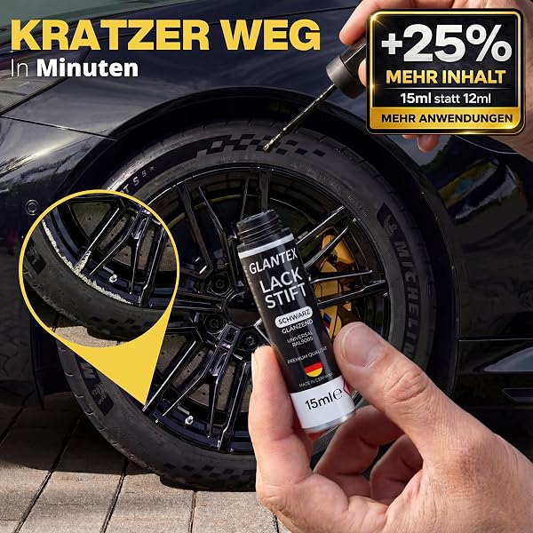 Lackstift Schwarz Glänzend [15ml] – Hohe Deckkraft für Kratzer und Steinschläge – Auto & Felgen Lackstift Schwarz Glanz - 2