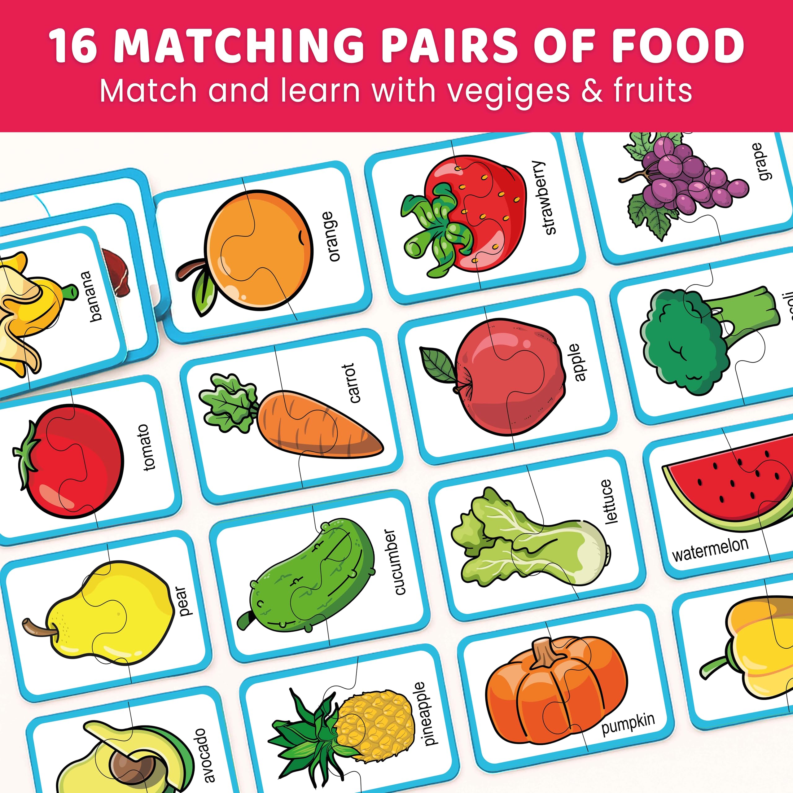 QUOKKA Toddler Puzzles Ages 2-4, 100% Self-Correcting 16 Matching works of Fruits Veggies - Image 2