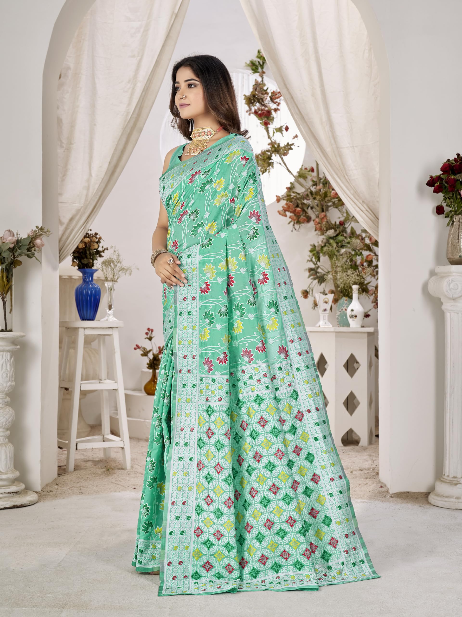 Glory Sarees Women's Kashmiri Pashmina Silk Woven Saree With Blouse Piece (Modern_Silk101_Rama)