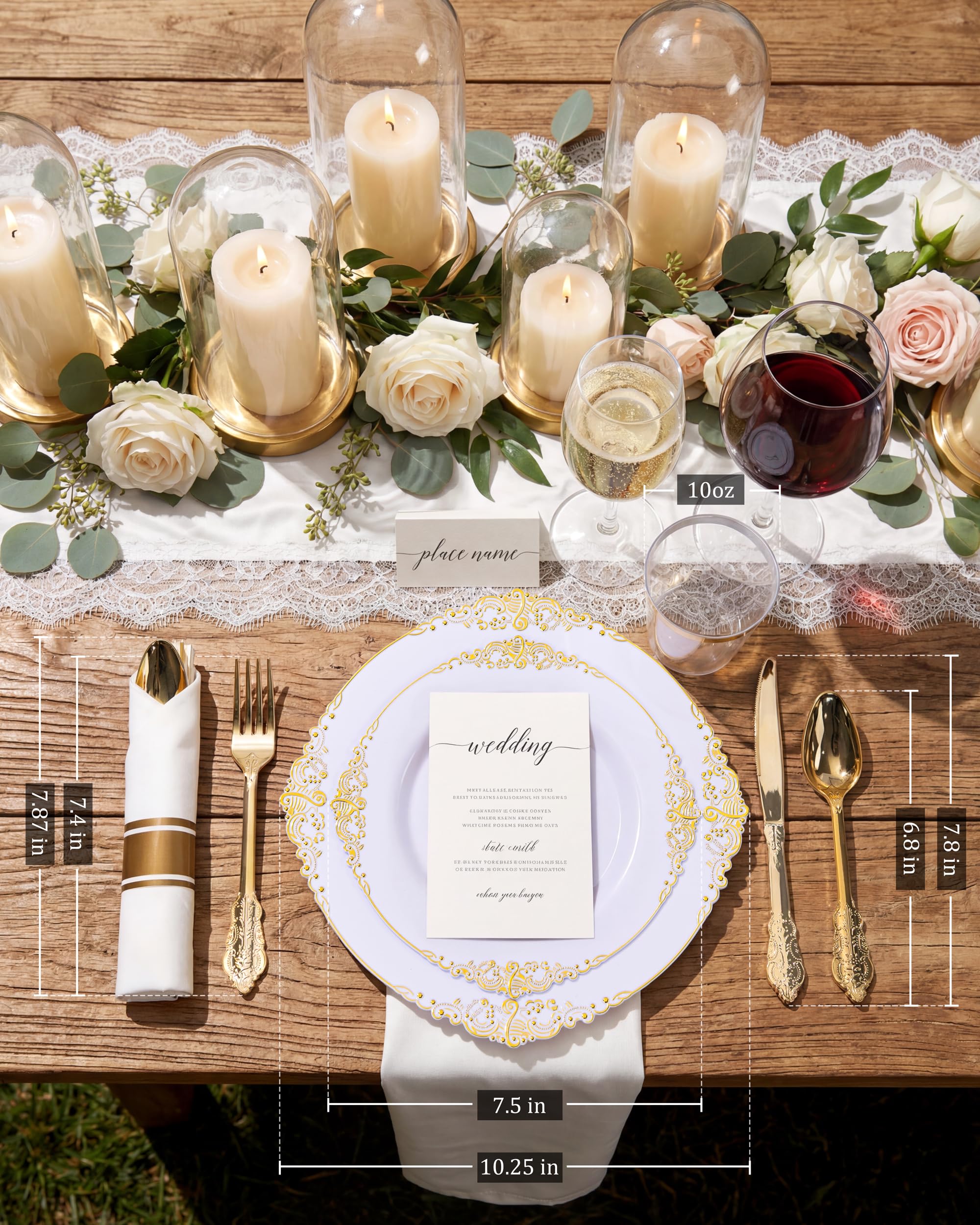 Gold Disposable Plates - 50 Guest Dinnerware Set -7 Gold Disposable Plates - 50 Guest Dinnerware Set -7