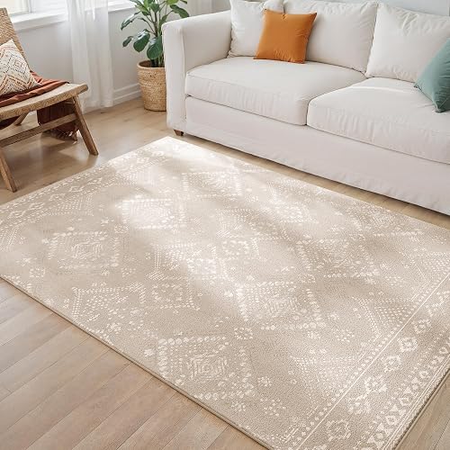 SONGMICS HOME Area Rug, 5x7 ft Rug for Bedroom, Non-Slip Carpet, Home Decor, for Living Room, Machine Washable, Boho Style, Cappuccino Beige UTAR023K01V1 - Cappuccino Beige - 5'W x 7'L