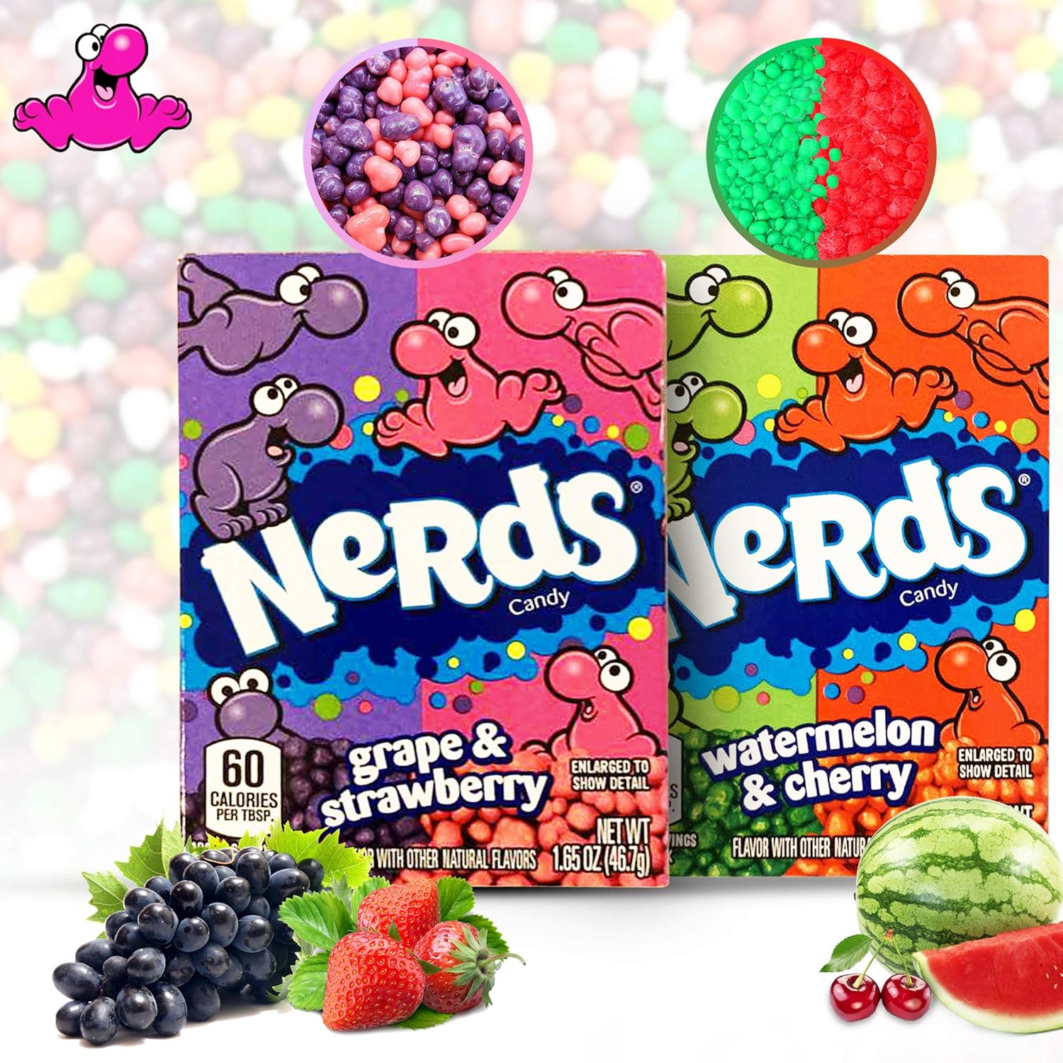 Nerds Rope Candy Crave Box - Variety Pack of 3 Very Berry, 3 Rainbow, 3 Tropical Ropes and 3 Nerd Boxes of Strawberry & Grape, 3 Packs of Watermelon & Cherry 1.65 OZ Each - Total of 15
