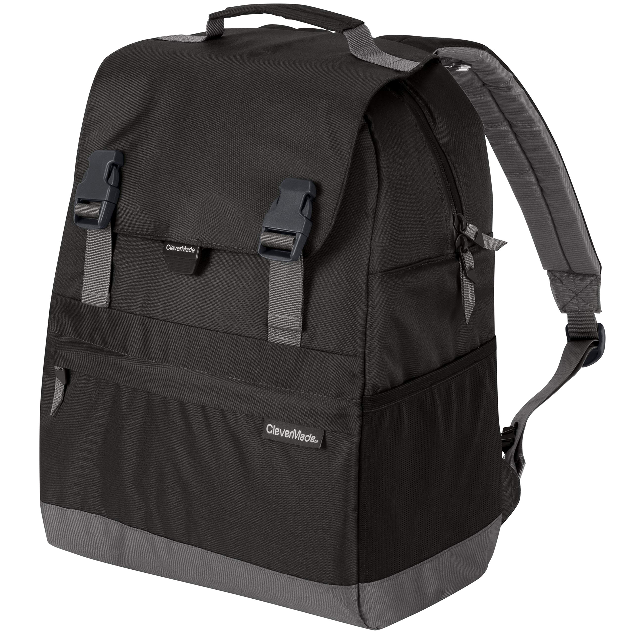 CleverMadeInsulated Backpack Cooler Bag - 18 Can Leakproof Cooler Backpack with Bottle Opener, Outer Zippered Storage and Mesh Side Pockets for Lunch, Work, Picnic, and Camping - Charcoal