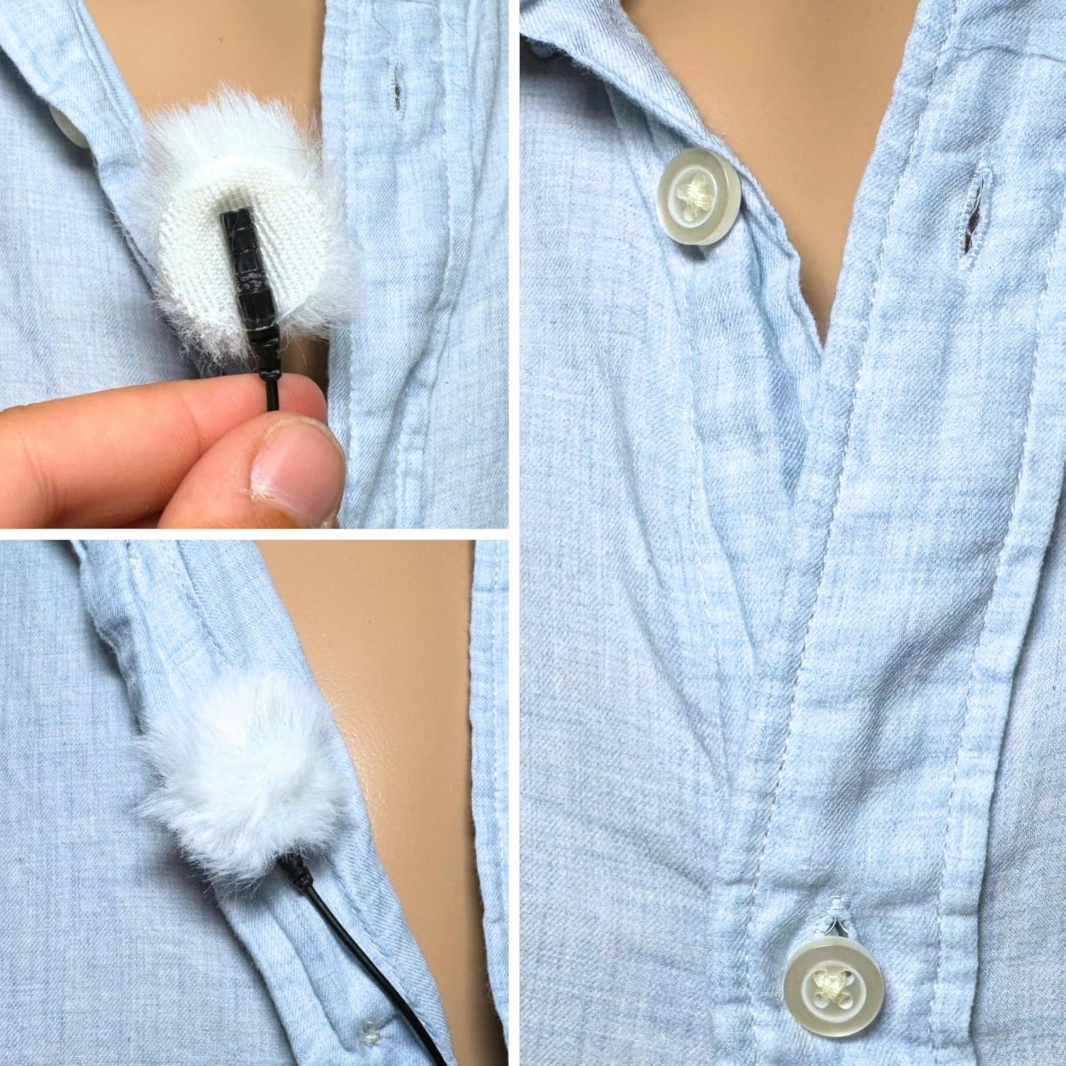 Lavalier microphone with URSA Fur Circle discreetly placed under clothing