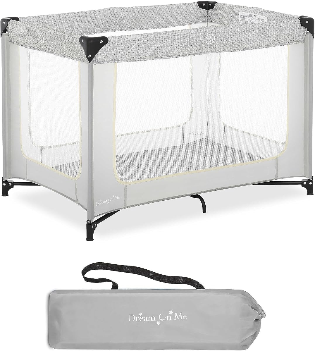 Dream On Me Zoom Portable Playard in Light Grey, Lightweight, Packable and Easy Setup Baby Playard, Breathable Mesh Sides and Soft Fabric - Comes with a Removable Padded Mat